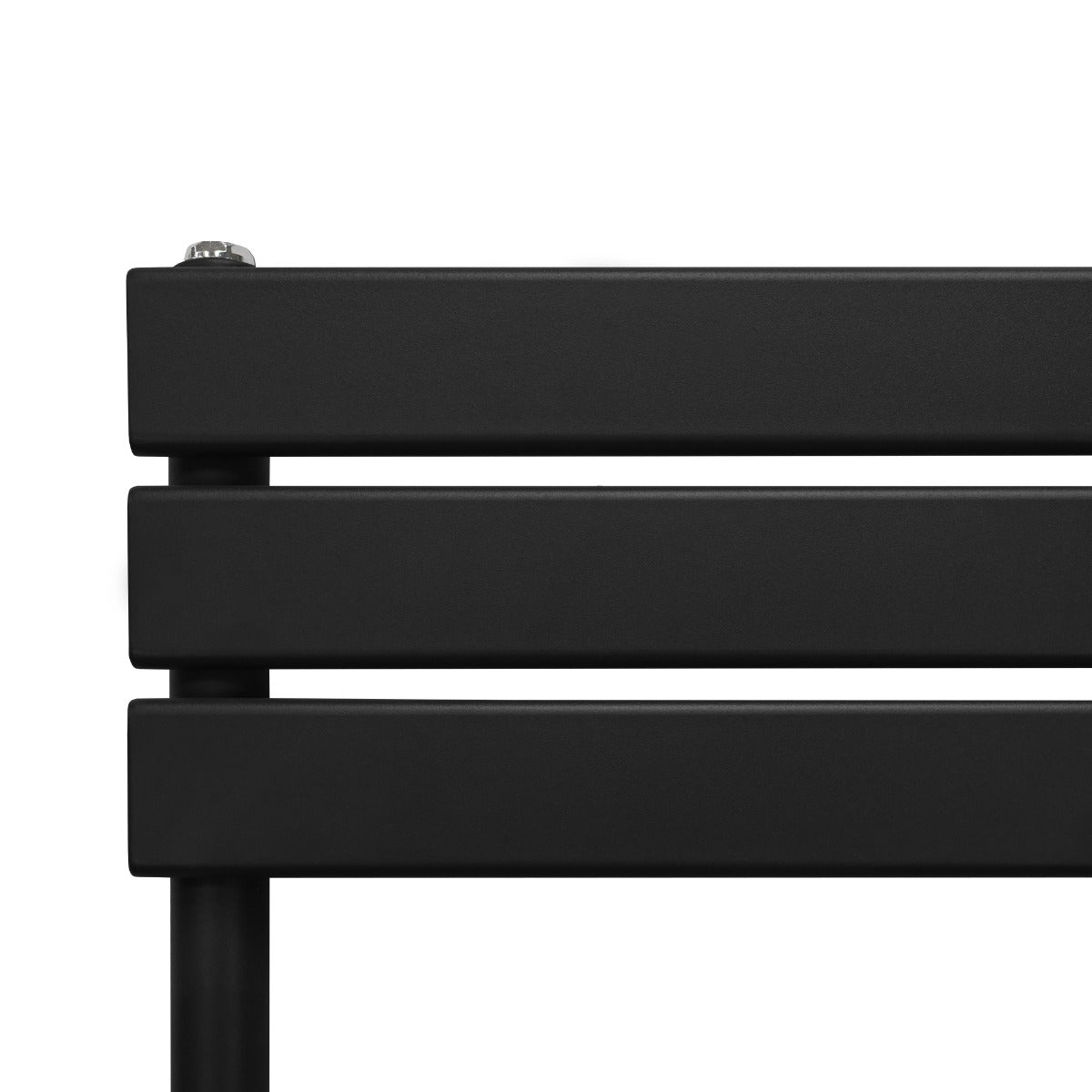 Radiatore per asciugamani a incasso nero, design moderno con finitura liscia, dimensioni 1200mm x 500mm, struttura robusta e lineare