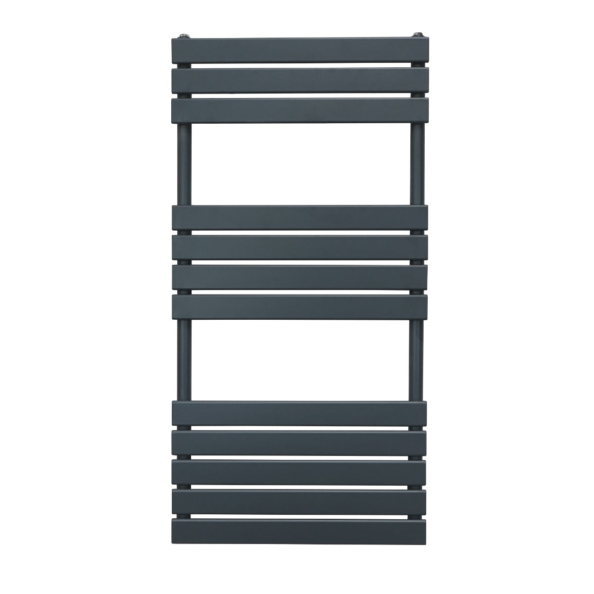 Radiatore per asciugamani a incasso grigio antracite, design moderno con barre orizzontali e finitura liscia, dimensioni 1200mm x 600mm