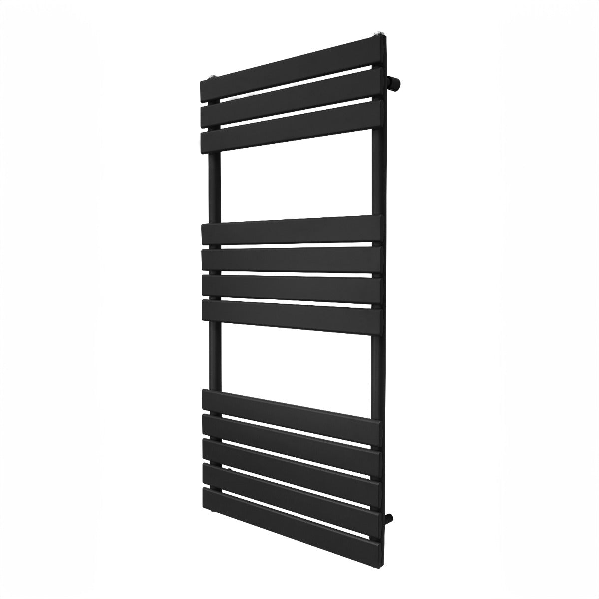 Radiatore per asciugamani a incasso, 1200mm x 600mm, colore nero opaco, design moderno con barre orizzontali e texture liscia