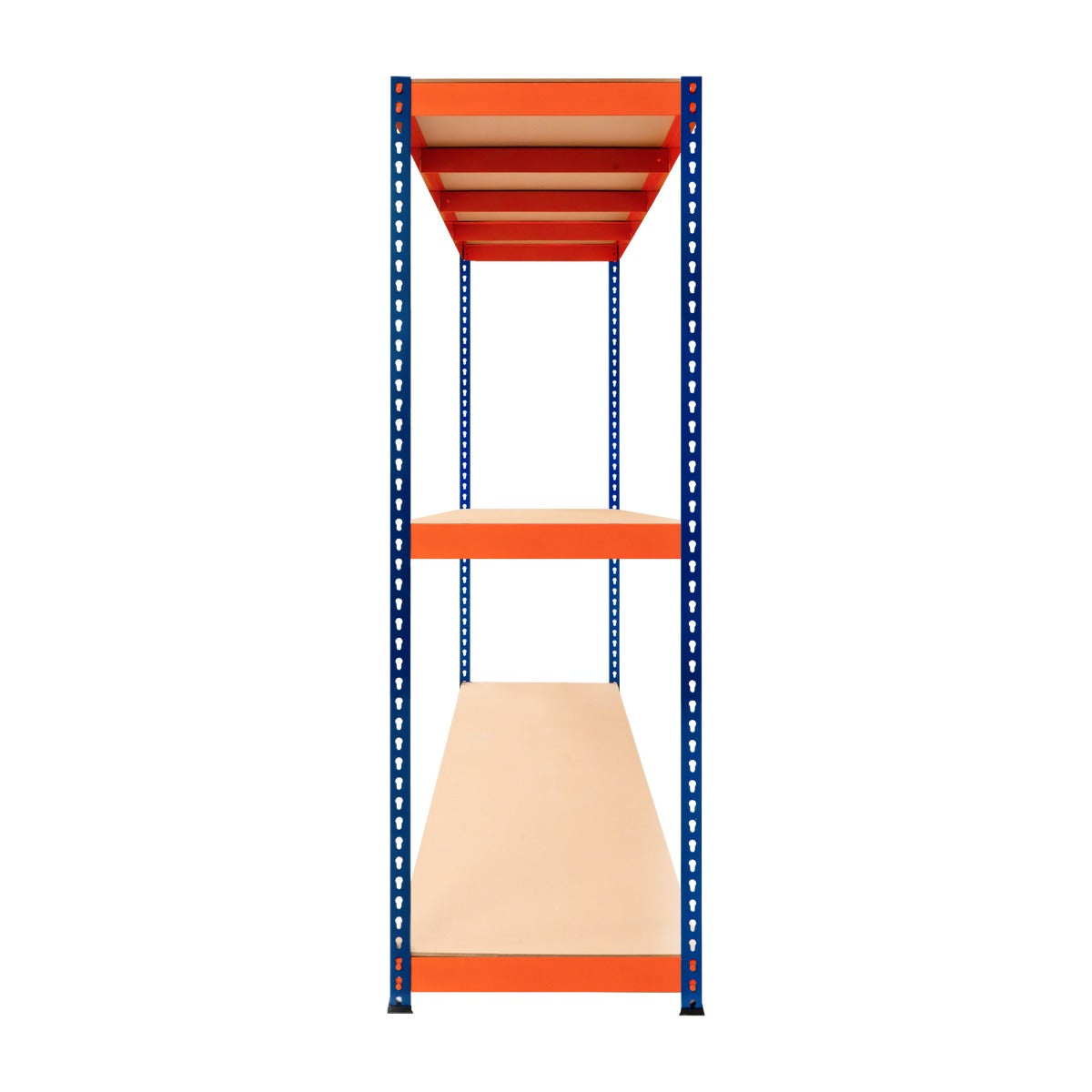 Scaffalatura a 3 ripiani S-Rax, struttura blu e ripiani arancioni, alta 180 cm, profonda 60 cm, ideale per stoccaggio e organizzazione