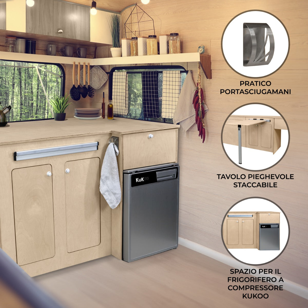 Cucina per Camper & Frigorifero a Compressore - Argento