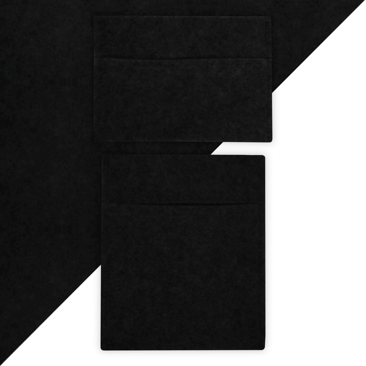 Tasche portaoggetti nere in feltro, con due tasche frontali, design elegante e minimalista, perfette per organizzare piccoli oggetti