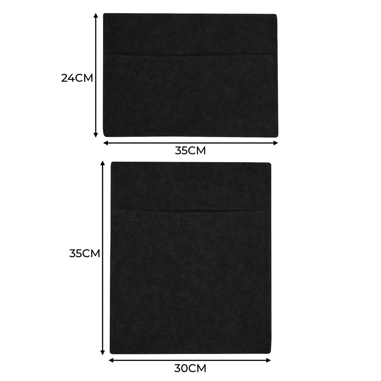 Tasche portaoggetti nere in feltro, con due tasche, dimensioni 35x30 cm e 24 cm di altezza, design elegante e funzionale