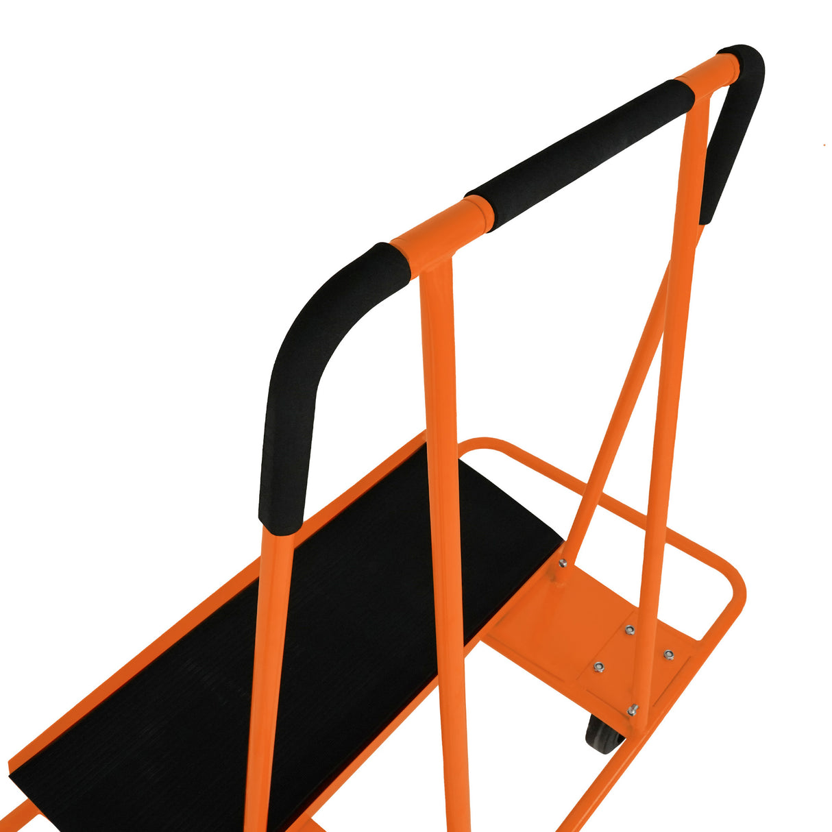 Carrello per cartongesso robusto, color arancione, con maniglie antiscivolo nere e piano di carico in gomma, supporta fino a 1000 kg