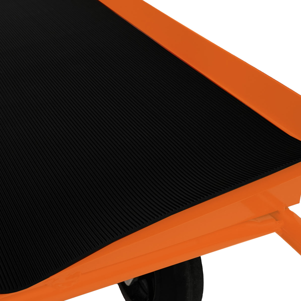 Carrello per cartongesso robusto, con piano nero antiscivolo e struttura arancione, progettato per carichi fino a 1000 kg