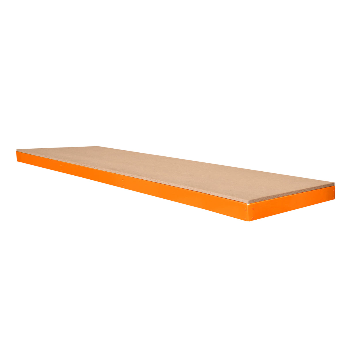 Ripiano aggiuntivo per banco da lavoro S-Rax, 180 cm x 60 cm, con finitura in legno chiaro e bordi arancioni, superficie liscia e resistente