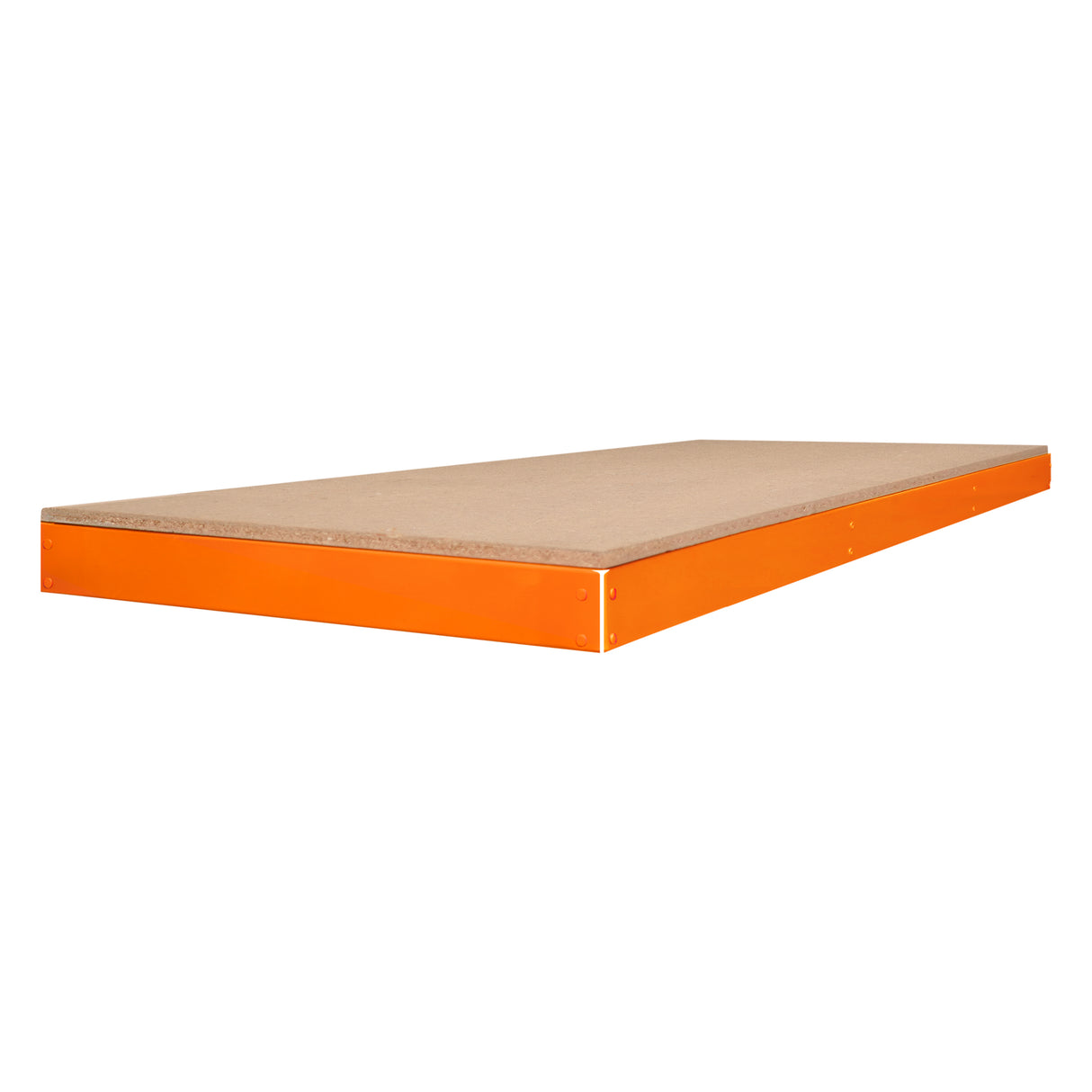 Ripiano aggiuntivo per banco da lavoro S-Rax, 180 cm x 60 cm, con superficie in legno e bordi arancioni, robusto e versatile