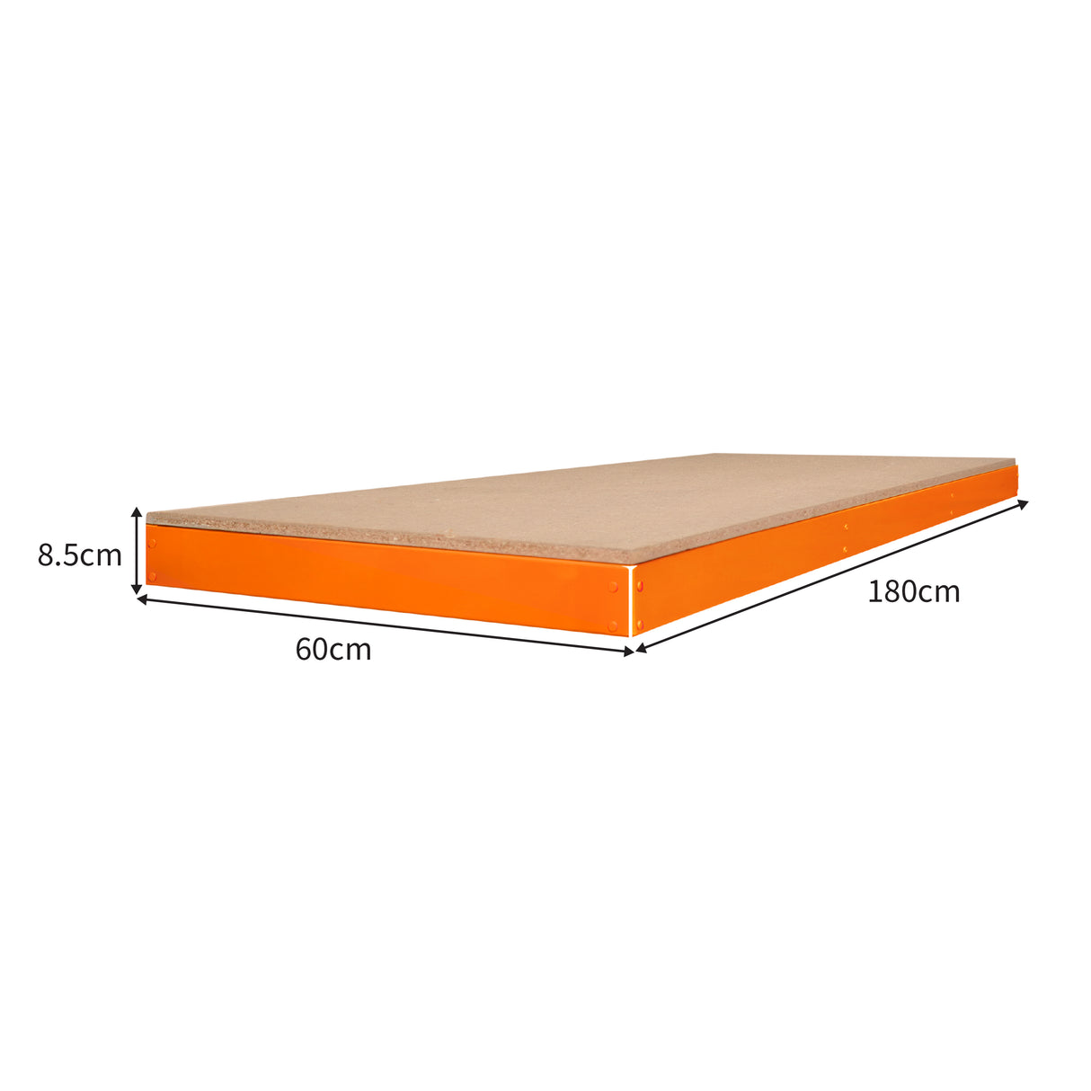 Ripiano aggiuntivo per banco da lavoro S-Rax, 180 cm x 60 cm, con finitura arancione e superficie in legno resistente, spessore 8,5 cm
