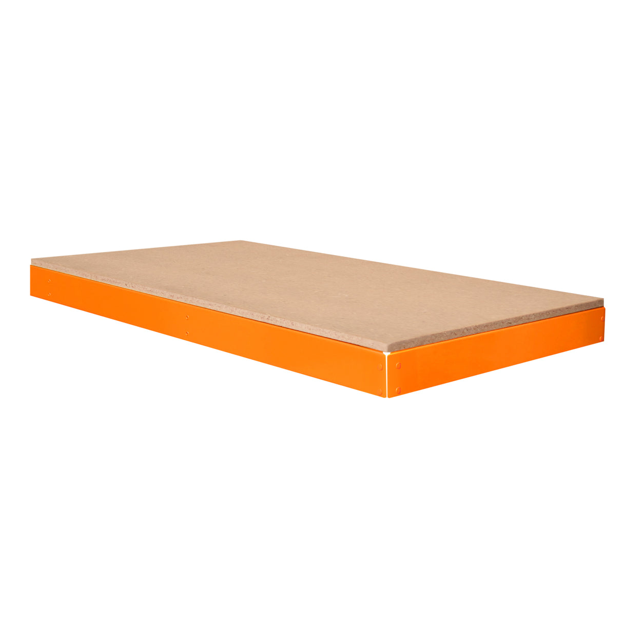 Ripiano aggiuntivo per banco da lavoro S-Rax, 120 cm x 60 cm, con superficie in legno chiaro e bordo arancione resistente