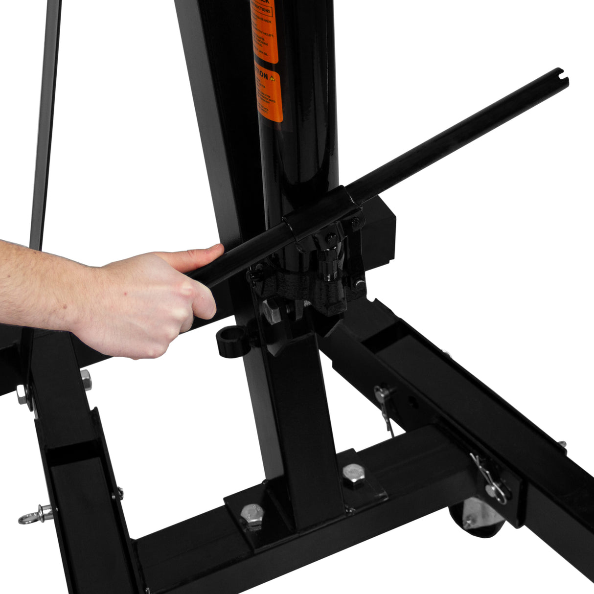 Gru idraulica nera per motori da 2 tonnellate, con manico ergonomico e struttura robusta, ideale per sollevare carichi pesanti