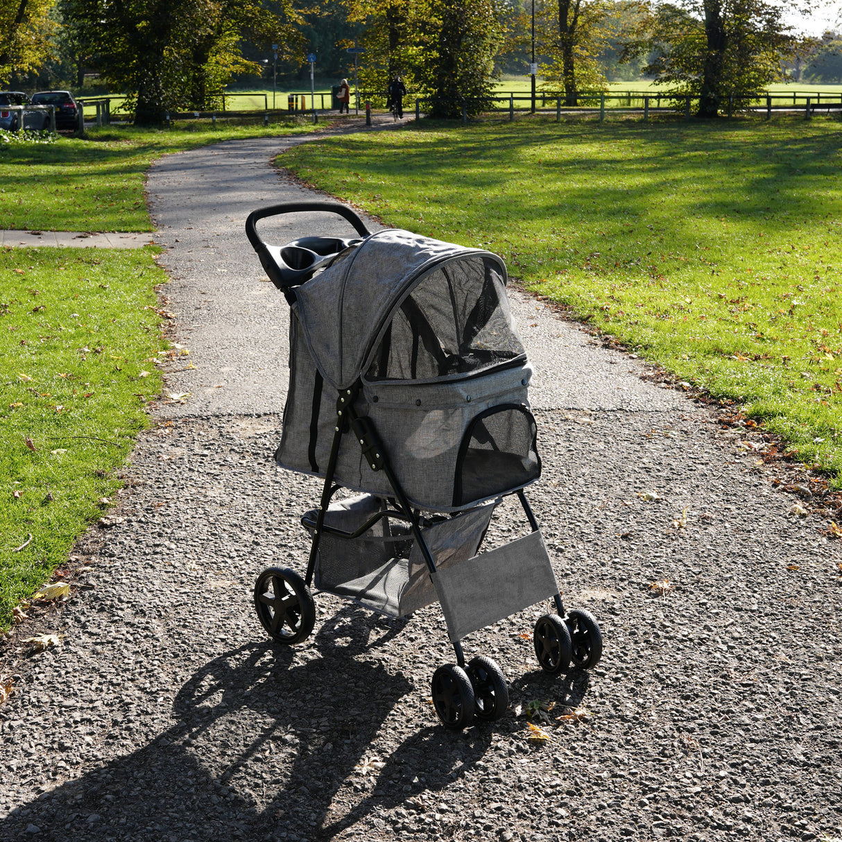 Passeggino per Animali con Copertura Antipioggia – Grigio