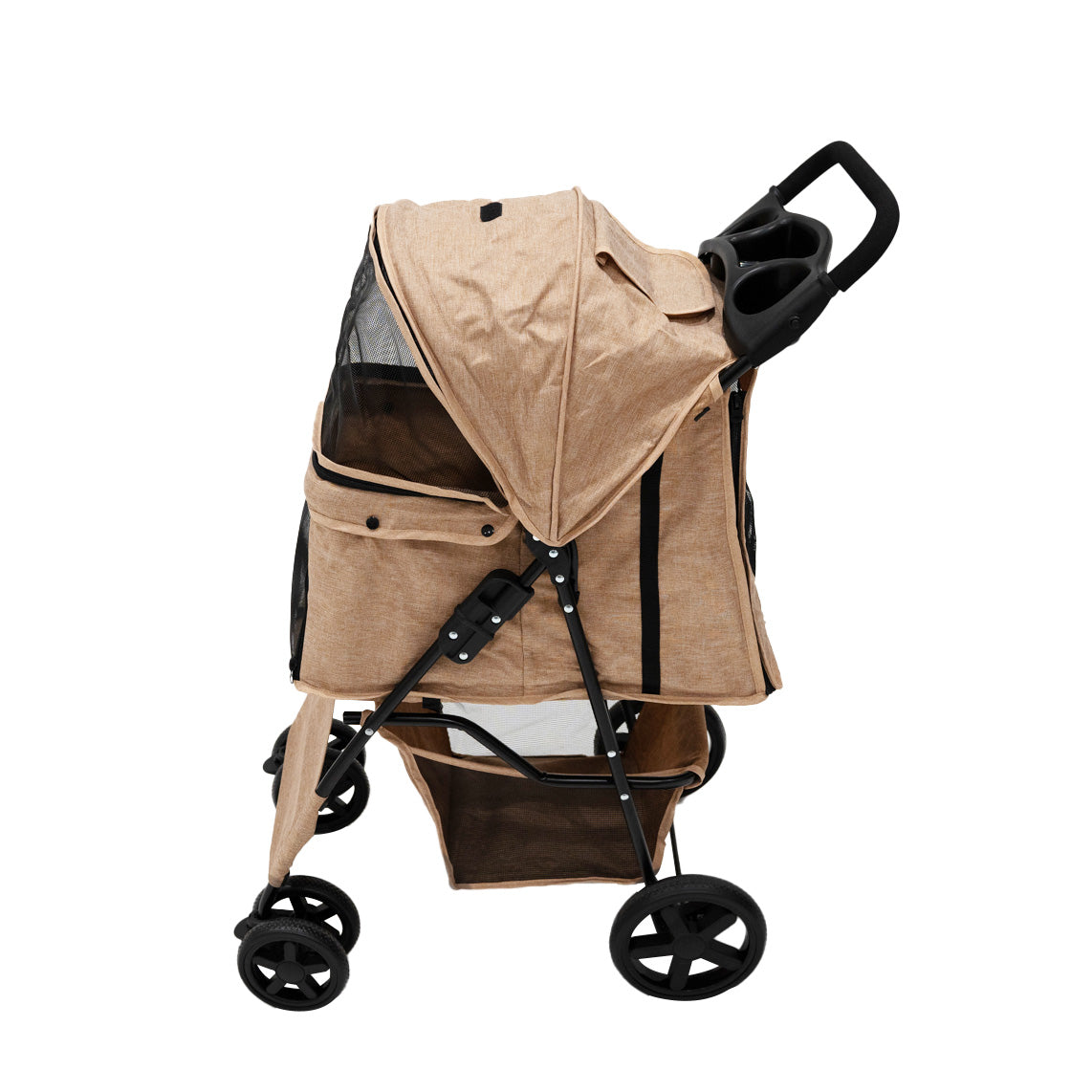 Passeggino per animali con copertura antipioggia e borsa organizer - Beige