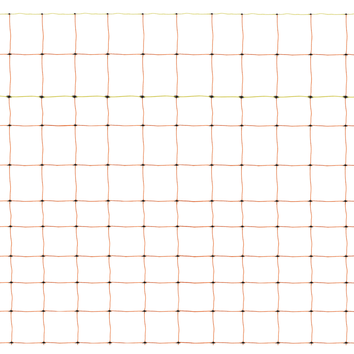 Rete elettrica per pollame lunga 50m, con maglie quadrate di colore bianco e bordi arancioni, resistente e durevole per recinti sicuri