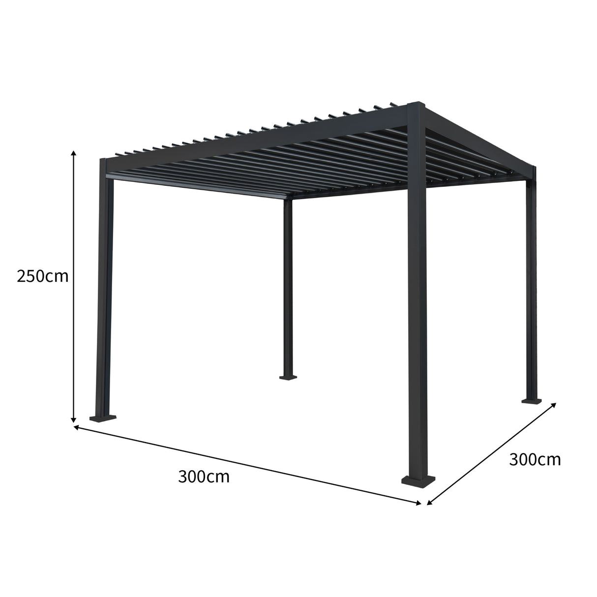 Pergola in alluminio antracite con luci a LED - 3 m x 3 m
