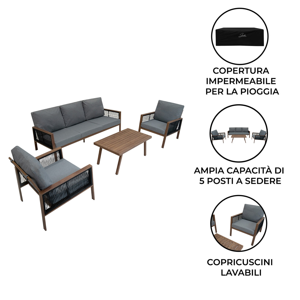 Set Divano da Giardino 4 Pezzi in Alluminio – Effetto Legno