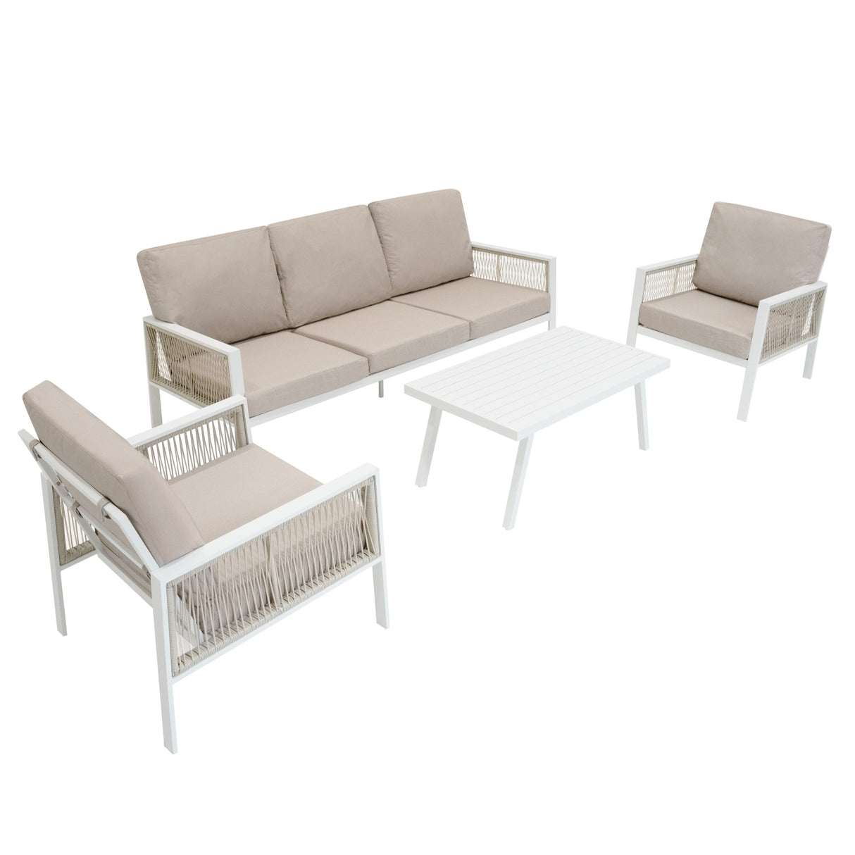 Set Divano da Giardino 4 Pezzi in Alluminio – Bianco