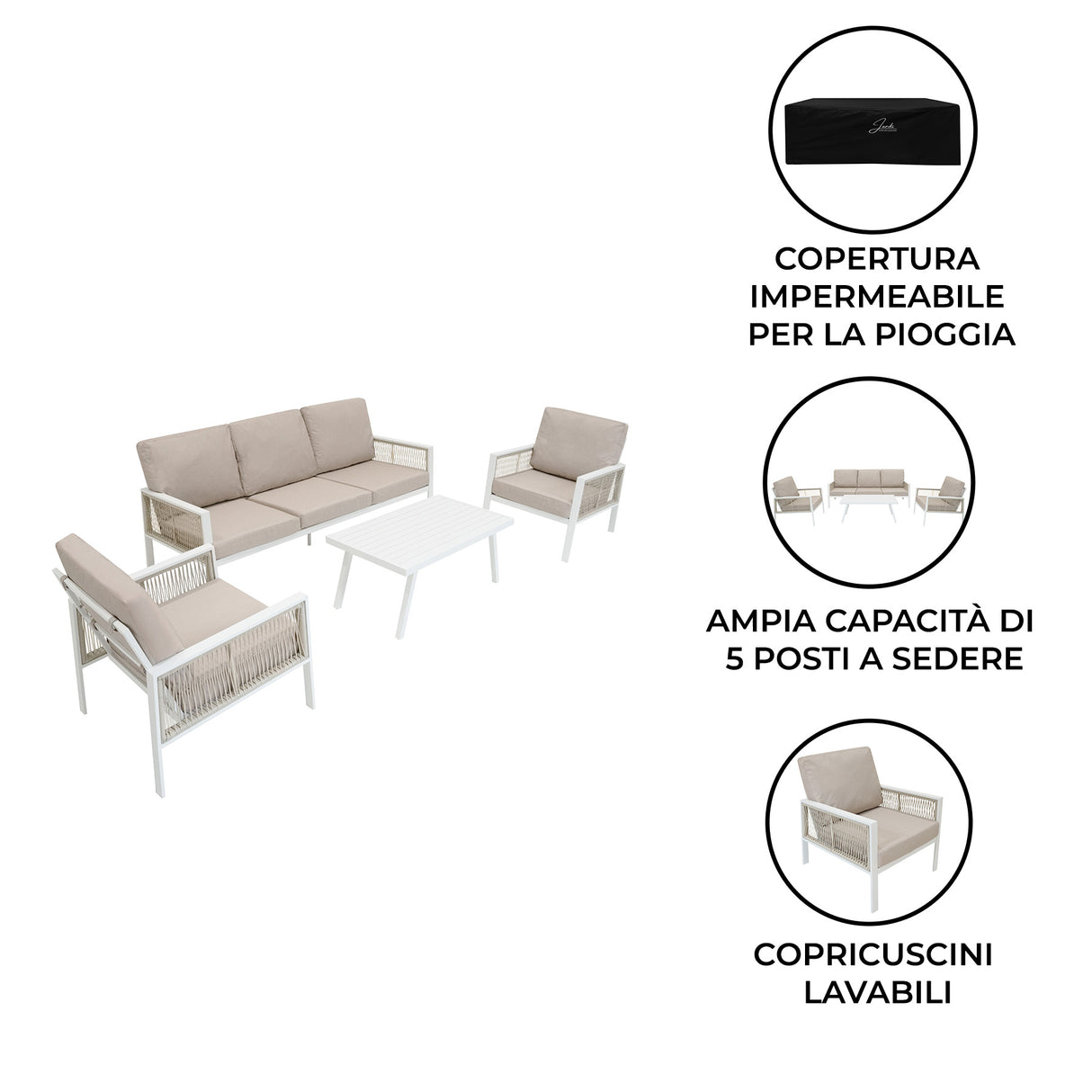 Set Divano da Giardino 4 Pezzi in Alluminio – Bianco