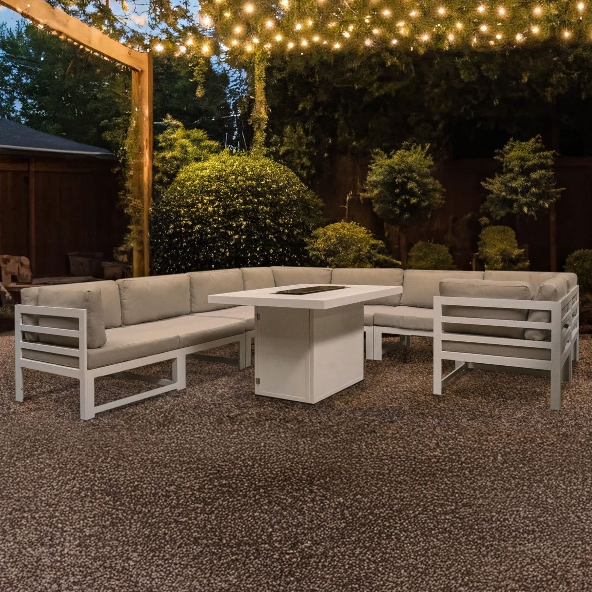 Set di Mobili da Giardino Modulari con Tavolo Braciere - Bianco