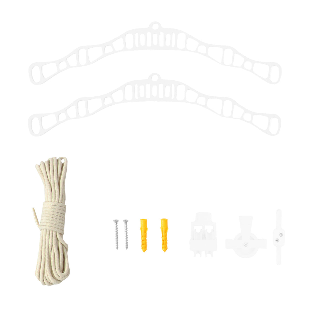Stendibiancheria a soffitto bianco con puleggia, 6 listelli, corda beige, tasselli e viti per un facile montaggio e utilizzo