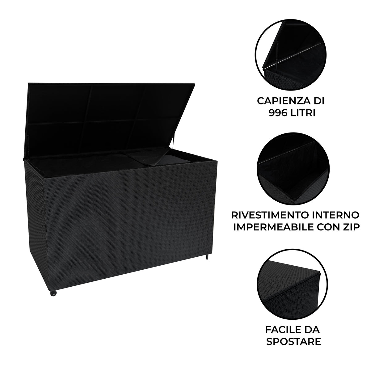 Baule Serafina in Rattan 996L per Esterno – Nero