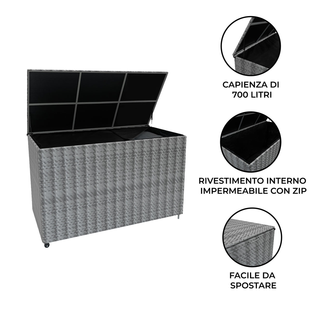 Baule in Rattan 996L per Esterno – Grigio