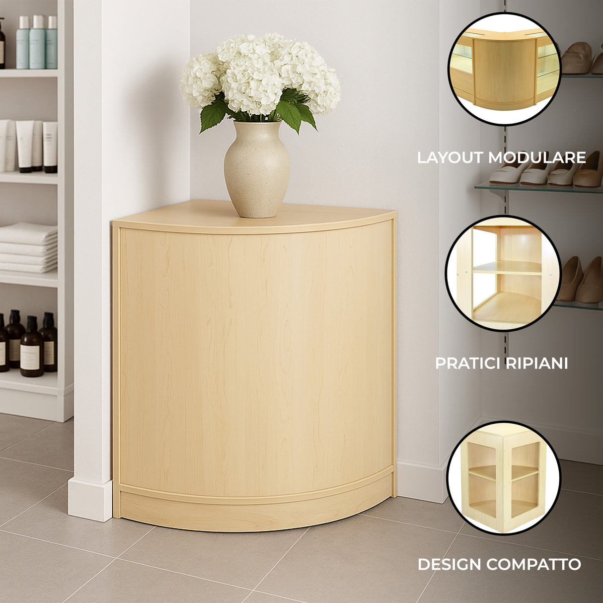 Bancone Angolare per Negozio CM60 – Acero