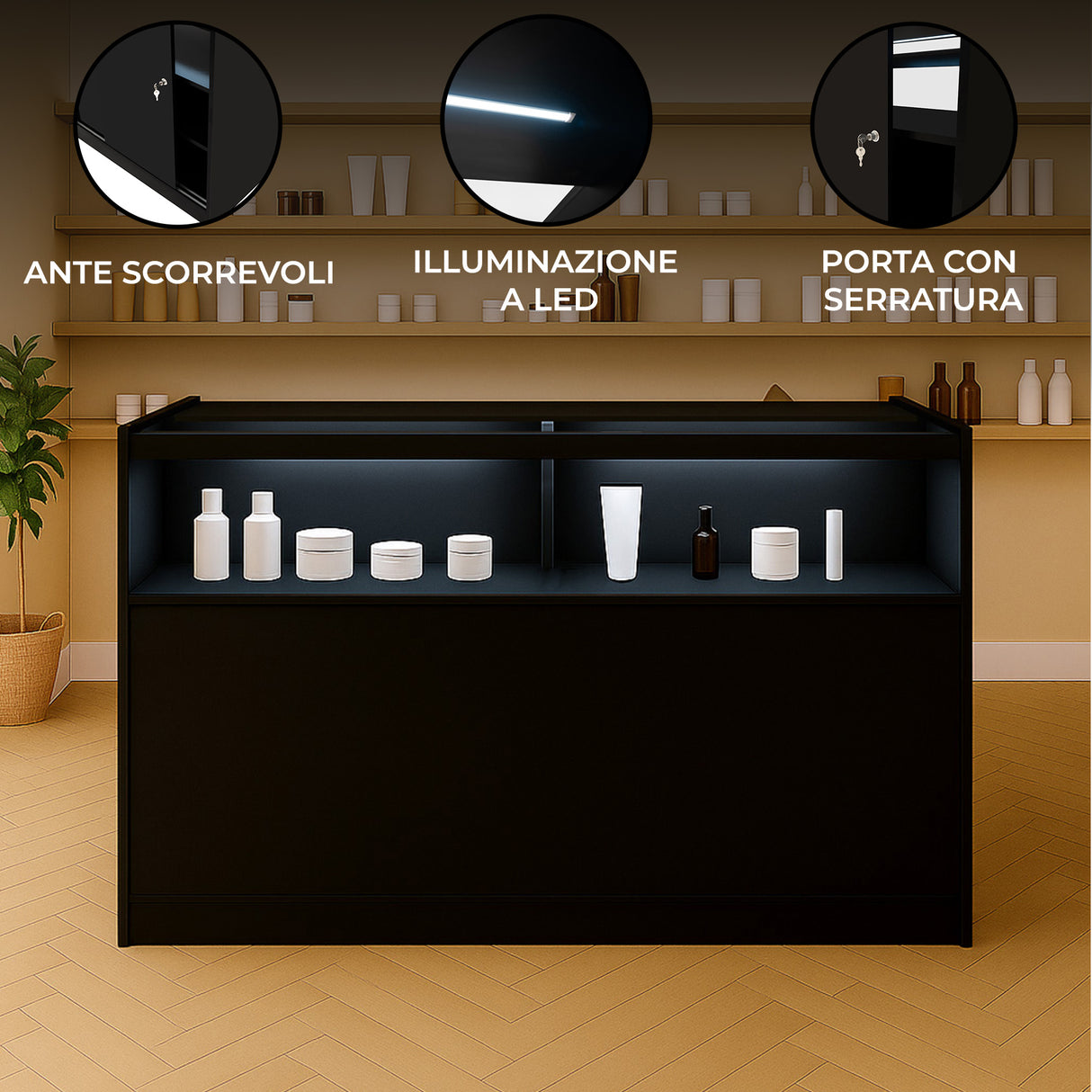 Bancone da Negozio LED B1500 – Nero