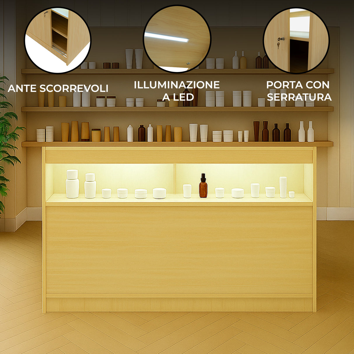 Bancone da Negozio LED B1500 – Acero