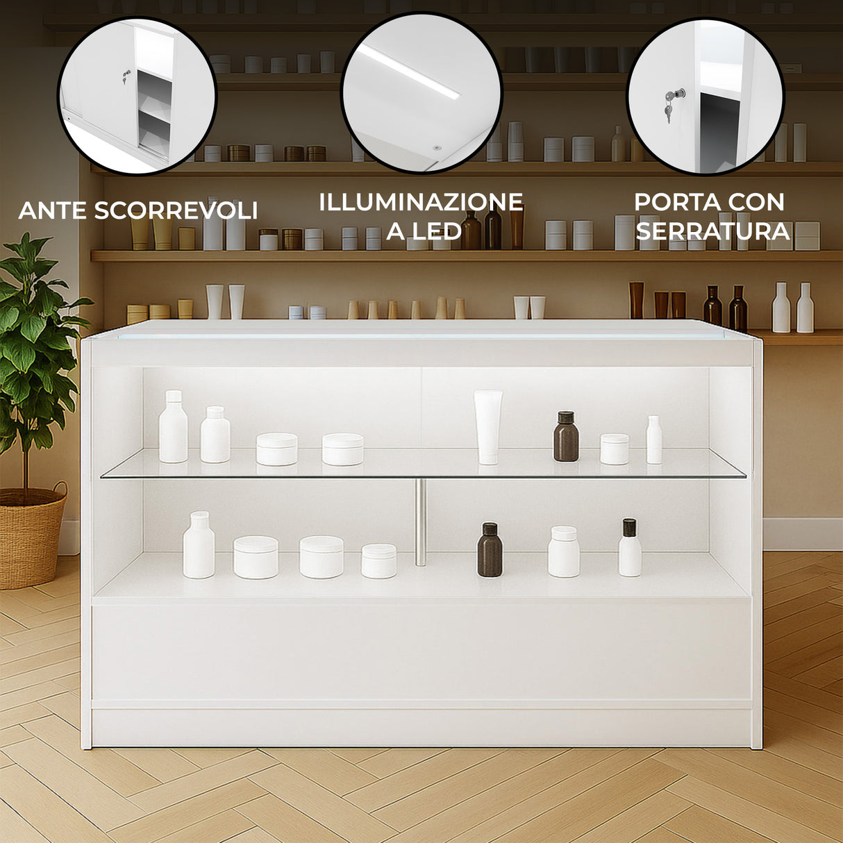 Bancone da Negozio LED C1500 – Bianco