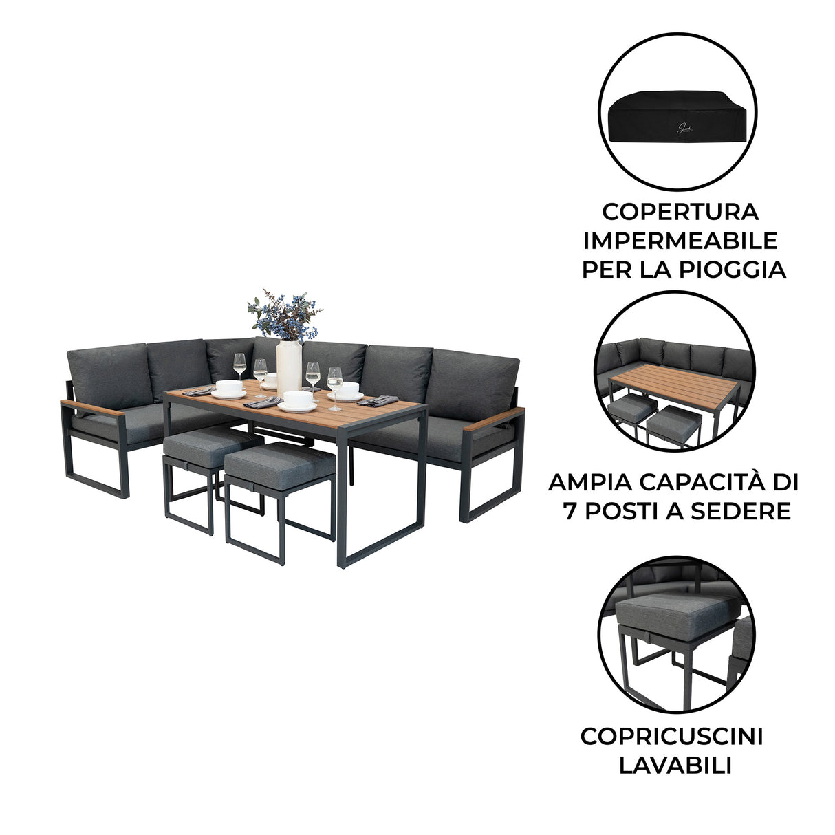 Set Divano Angolare in Alluminio - Effetto Legno