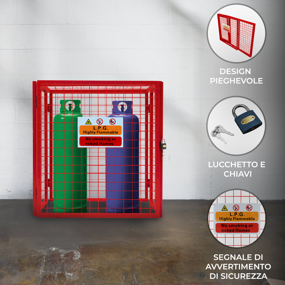 Gabbia a Rete Pieghevole per Bombole di Gas Rossa - 90cm x 80cm x 43cm