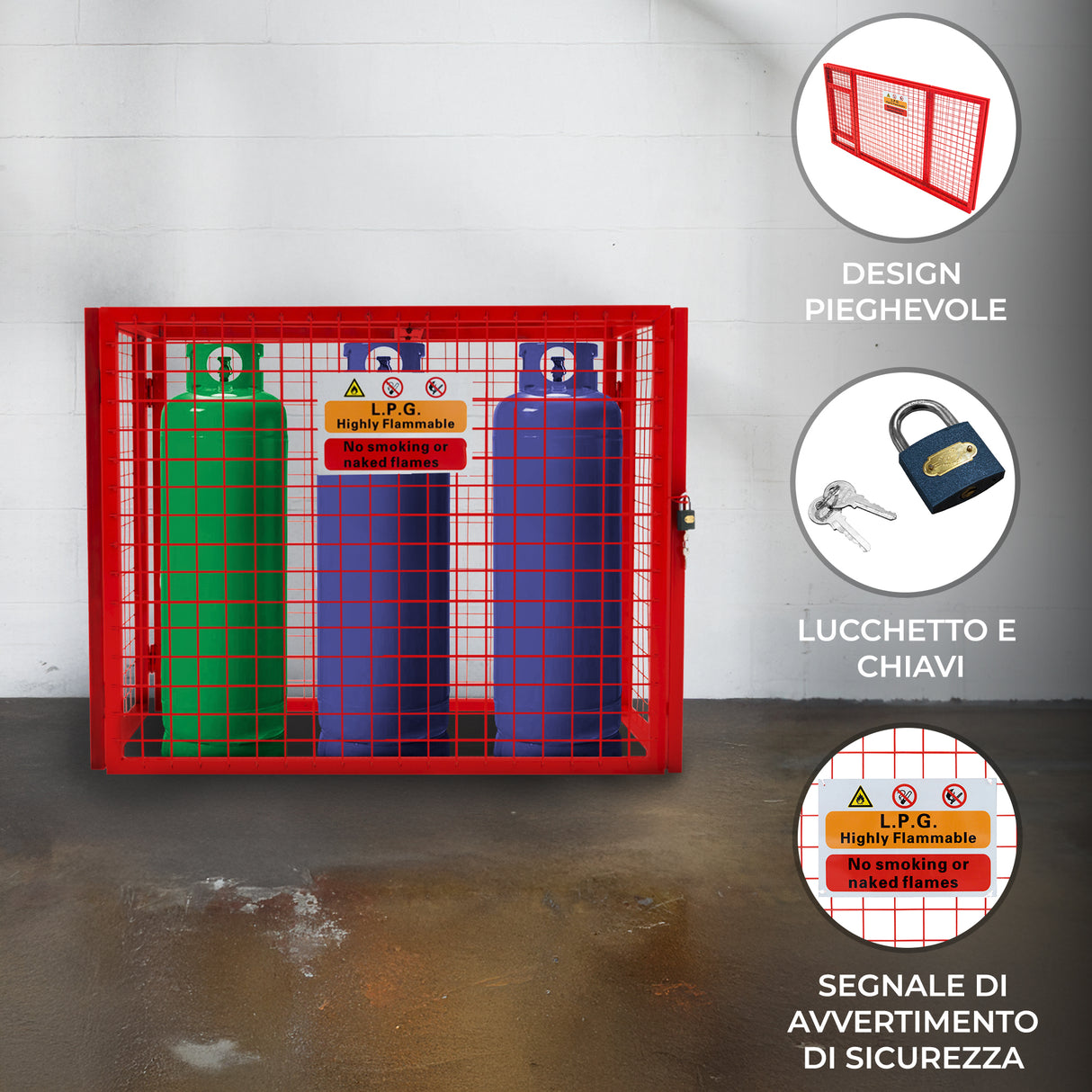 Gabbia Rete Pieghevole per Bombole di Gas - 92cm x 110cm x 50cm