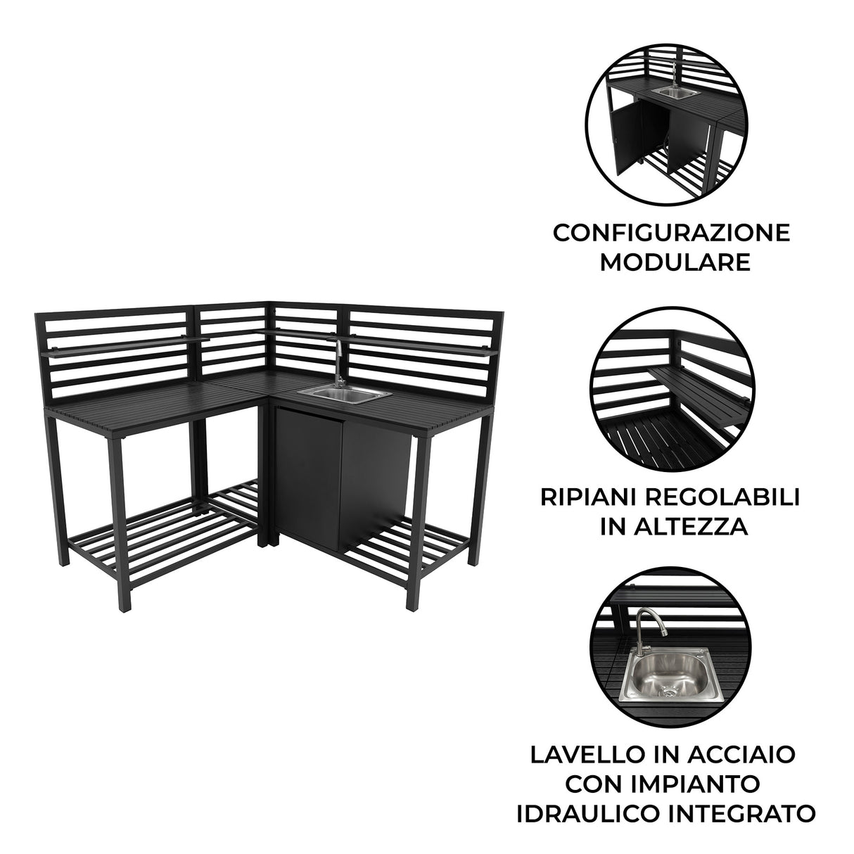 Set Cucina da Esterno in Alluminio 3 Pezzi