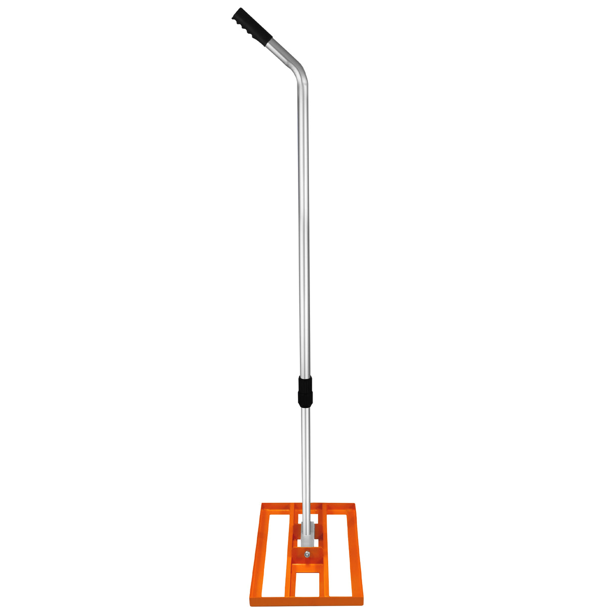Spargitore rotante e livella prato 50cm con manico ergonomico, base arancione e struttura in metallo lucido per un uso facile e preciso