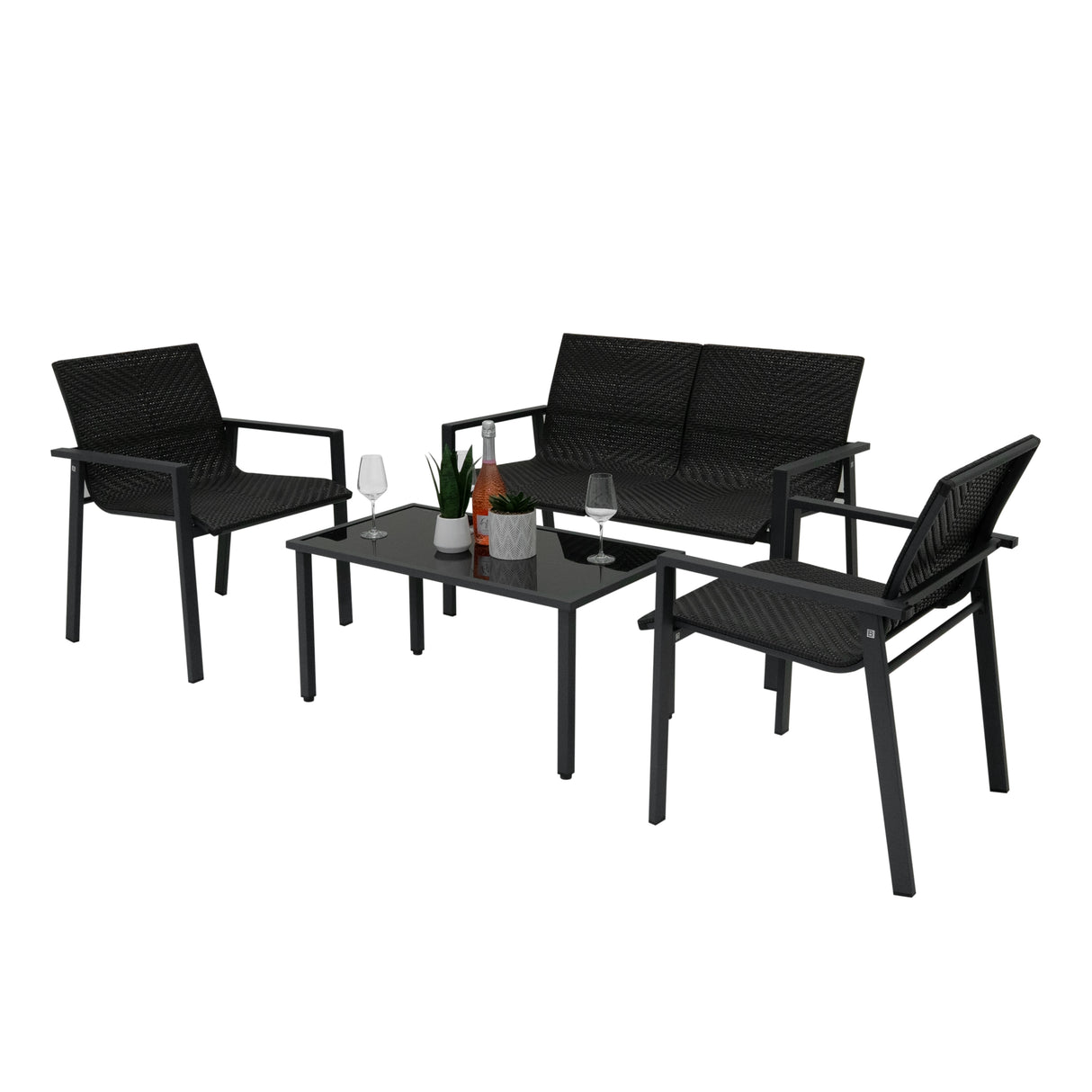 Set Mobili da Giardino in Rattan – 4 Pezzi – Nero