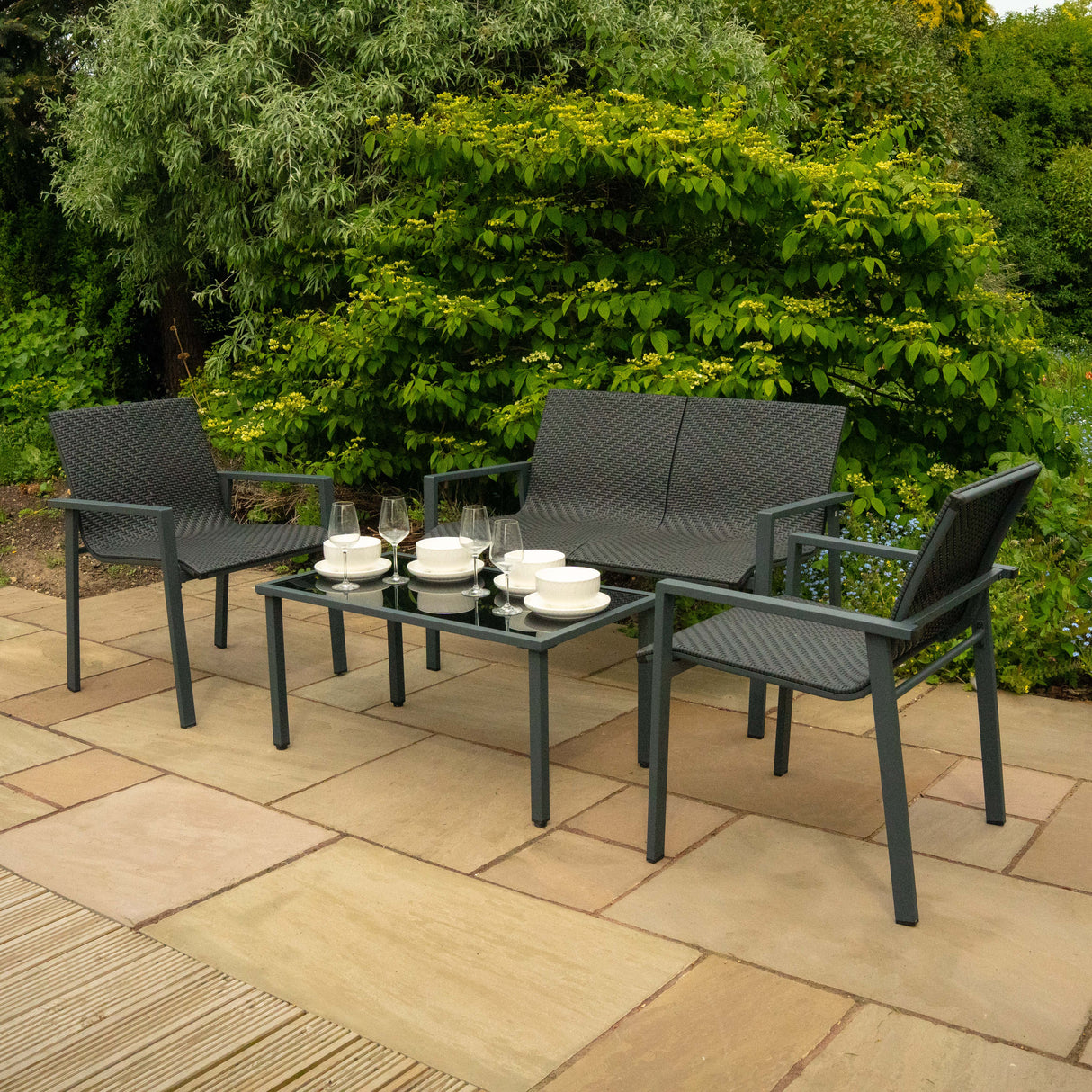 Set Mobili da Giardino in Rattan – 4 Pezzi – Nero