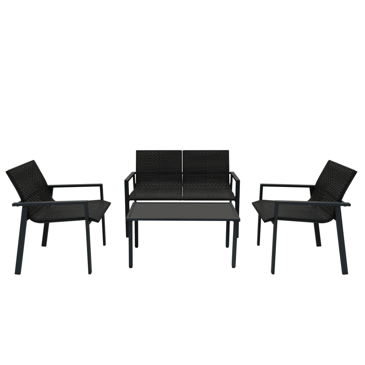 Set Mobili da Giardino in Rattan – 4 Pezzi – Nero