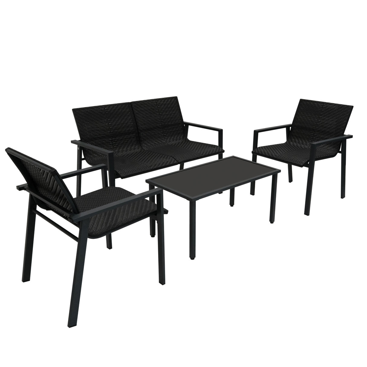 Set Mobili da Giardino in Rattan – 4 Pezzi – Nero