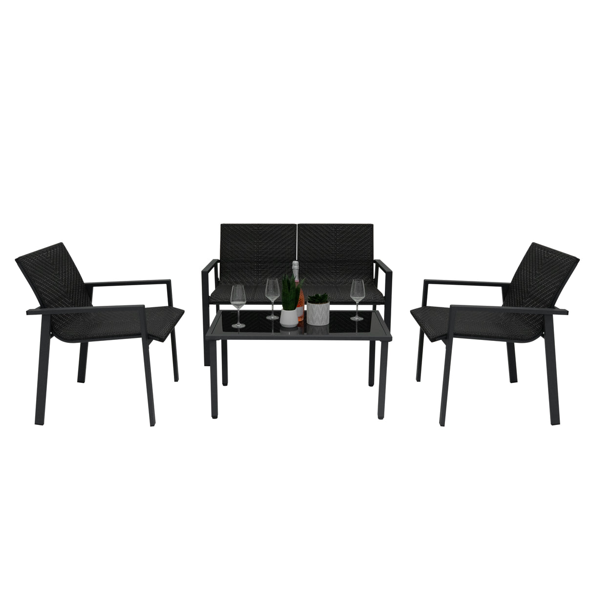 Set Mobili da Giardino in Rattan – 4 Pezzi – Nero