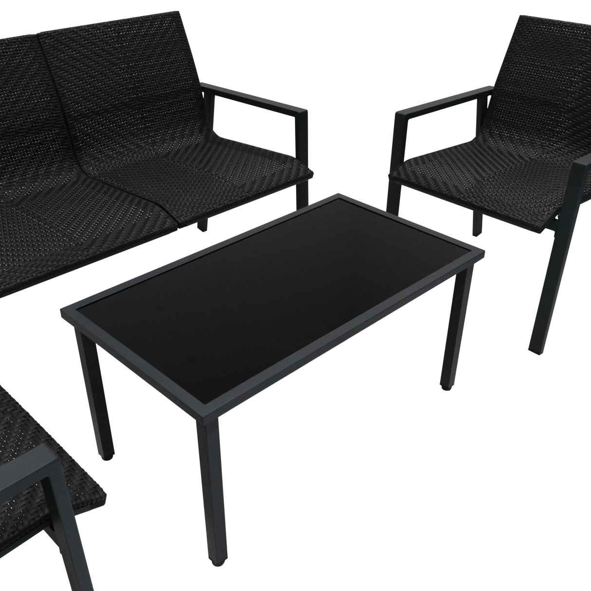 Set Mobili da Giardino in Rattan – 4 Pezzi – Nero