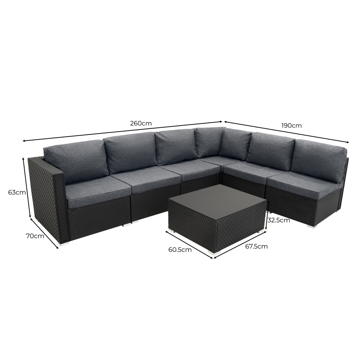 Set Mobili da Giardino 7 Pezzi in Rattan Nero