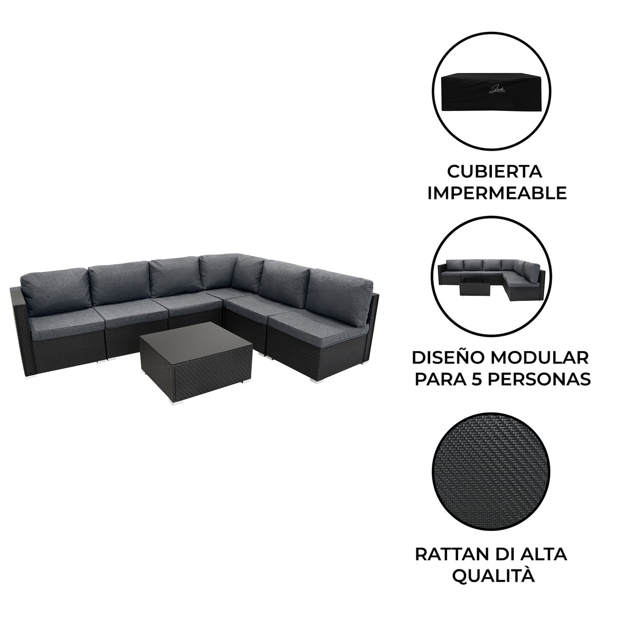 Set Mobili da Giardino 7 Pezzi in Rattan Nero