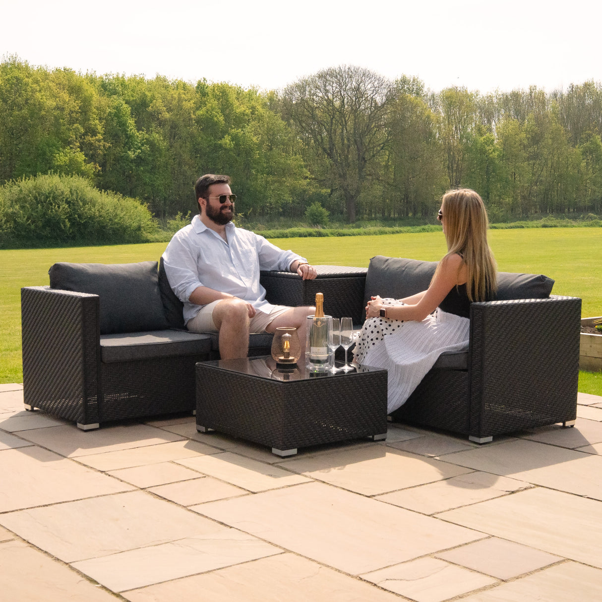 Set Mobili da Giardino 6 Pezzi in Rattan Nero