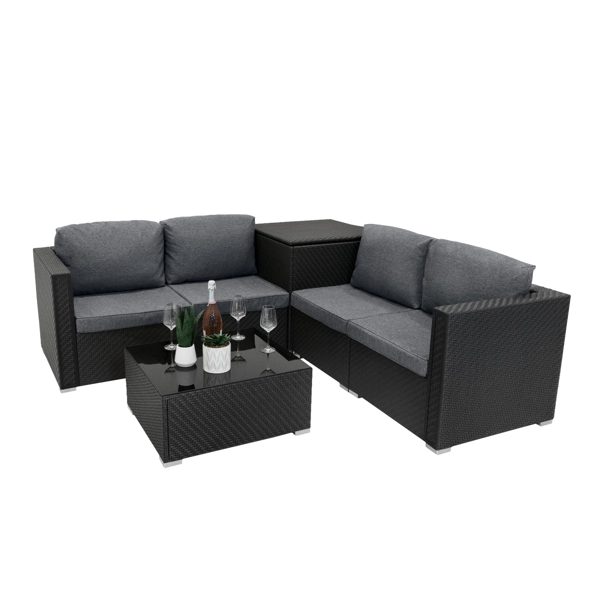 Set Mobili da Giardino 6 Pezzi in Rattan Nero