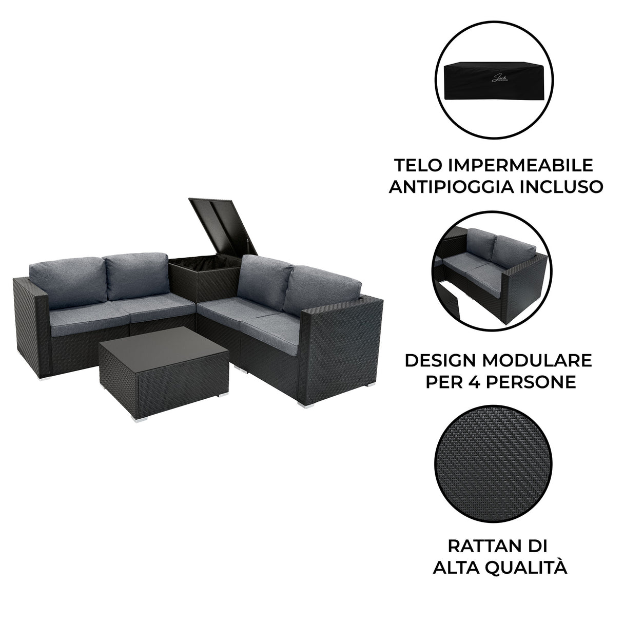 Set Mobili da Giardino 6 Pezzi in Rattan Nero