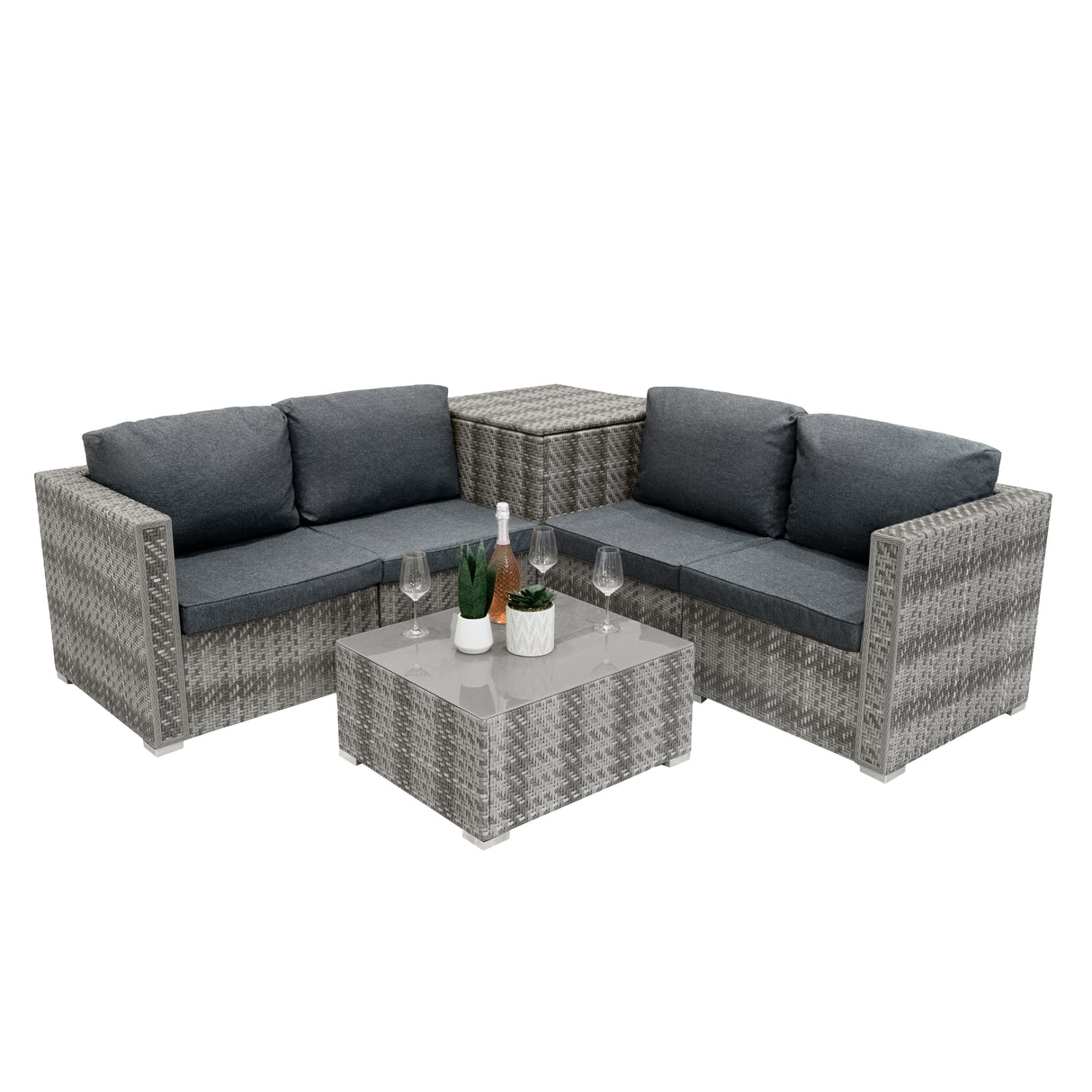Set Mobili da Giardino 6 Pezzi in Rattan Grigio