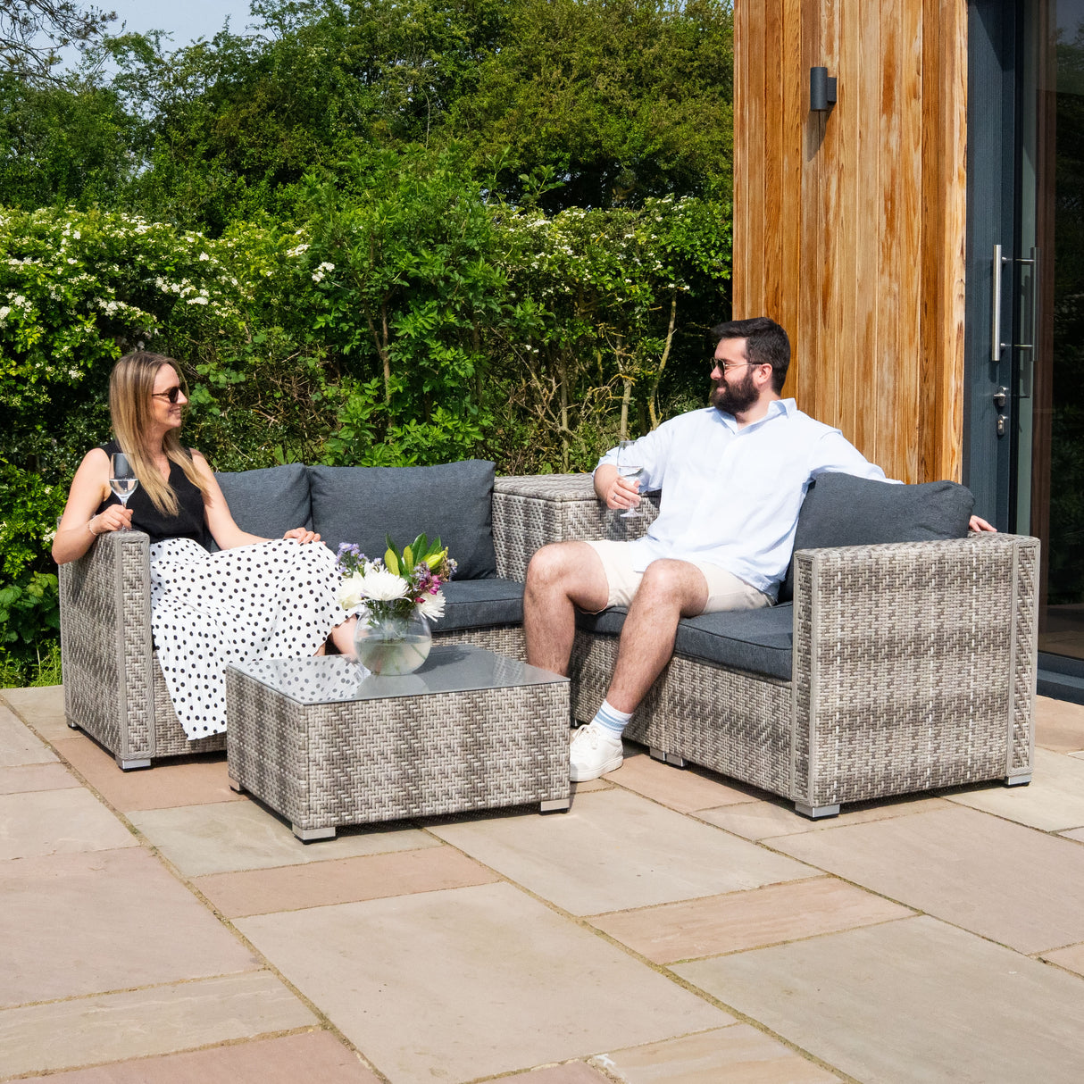 Set Mobili da Giardino 6 Pezzi in Rattan Grigio