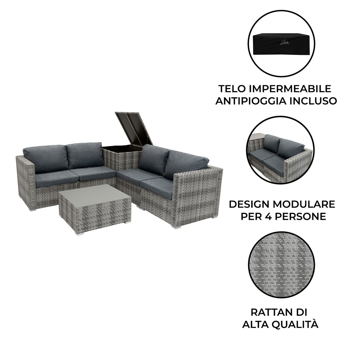 Set Mobili da Giardino 6 Pezzi in Rattan Grigio