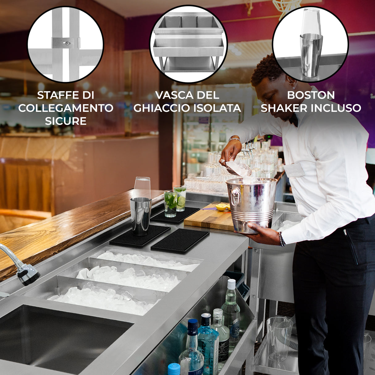 Postazione Modulare da Cocktail con Pozzo Ghiaccio