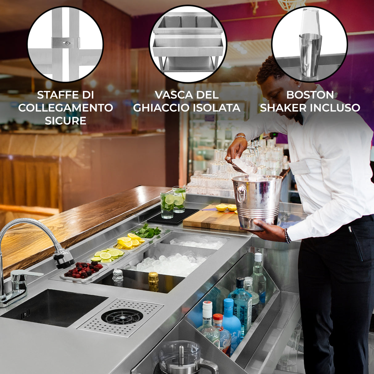 Postazione Deluxe da Cocktail Modulare con Pozzo Ghiaccio